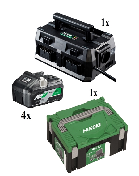 Hikoki 4 fach Ladegerät 14,4 /18V UC18YSTSLauch für 36 V Multivolt Schiebeakkus geeignet.